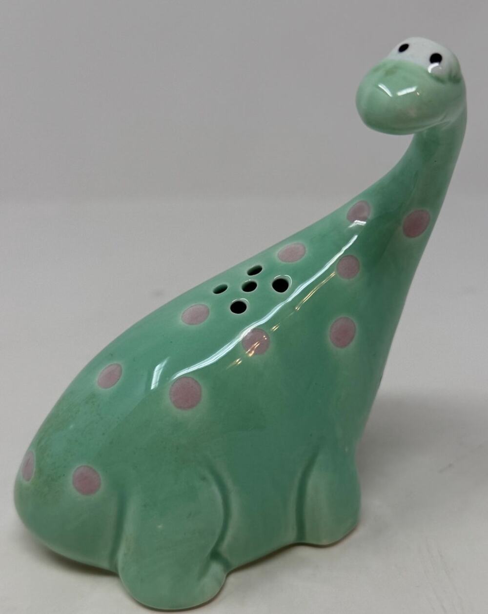 Fitz and Floyd Salt and Pepper Shaker ONLY ONE Green Dino with Pink Dots